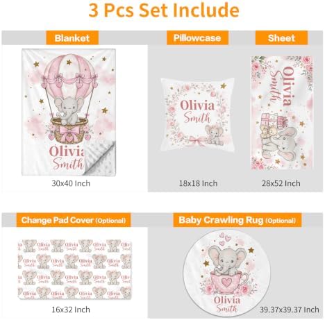 Custom Baby Girl Minky Crib Bedding Set, Elephant Bedding 3 Pcs Set - Image 4