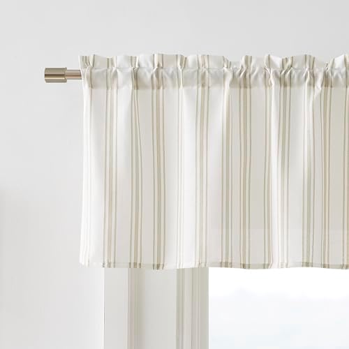 ZJDECOR Beige Striped Semi Sheer Kitchen Curtain Valances by ZJDECOR