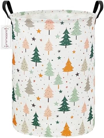 QUEENLALA Large Foldable Round Storage Basket Laundry Hamper, Pine tree by QUEENLALA