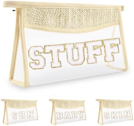 Boho Patch Stuff Bag Clear Makeup Letter Bag, Waterproof Zipper Make up Bags by Iqimott