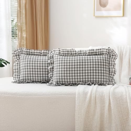 2 Pack Grey Gingham Lumbar Throw Pillow Shams 12''x20'' by KMASANIJI