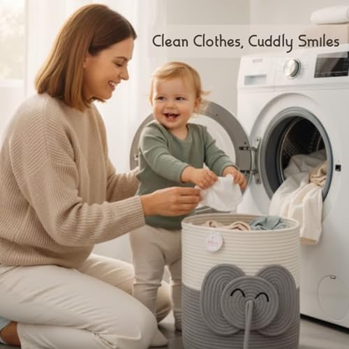 Collapsible laundry baskets for Kids, 25L Woven Cotton Rope Bin - Image 3