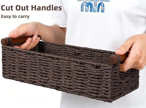 CubesLand Wicker Toilet Storage Basket Tray Organizer W/Cut Out Handle - Image 4