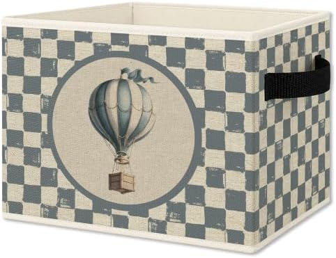 Vintage Blue Checkered Hot Air Balloon Foldable Storage Box by Unknown