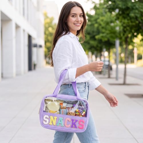 Sanwuta Seersucker Snacks Bag Chenille Letter Clear Makeup Bag - Image 6