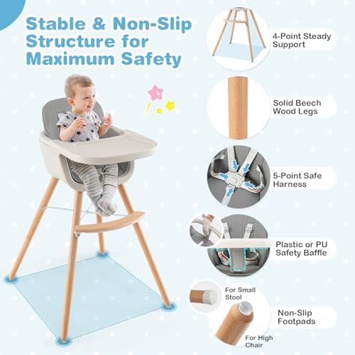 HONEY JOY Baby High Chair, 6-in-1 Eat & Grow Wooden Highchair/Toddler Chair - Image 4