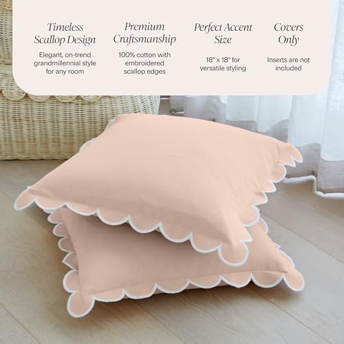 BEBE BASK Scalloped Pillow Cover Set of 2, 100% Cotton - Image 3