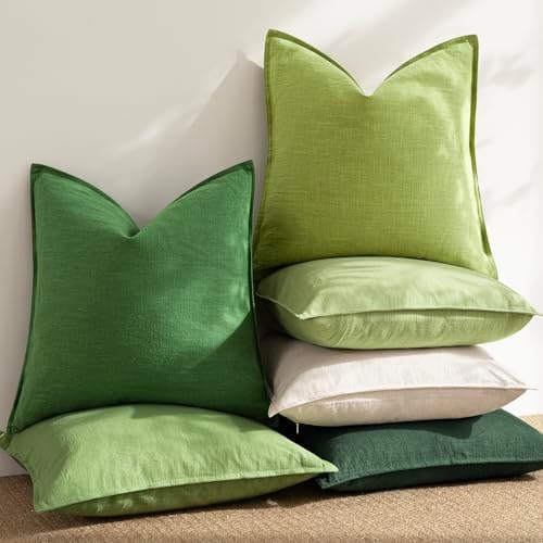 Foindtower Linen Solid Decorative Throw Pillow Covers 22x22 Inch Lush Green - Image 6