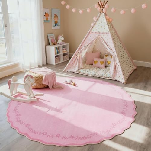 GarveeHome Large Round Rug 8ft Scalloped Washable Circle Living Room Rug - Image 3