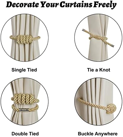 BEL AVENIR Magnetic Curtain Tiebacks 4 Pack Hand-Woven Curtain Ties - Image 3