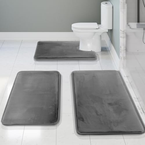 Clara Clark 3 Piece Bathroom Rugs, Velvet Memory Foam Bath Mat Set, Non-Slip - Image 2
