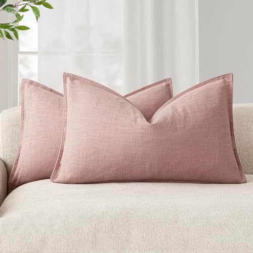 Foindtower Decorative Linen Lumbar Throw Pillow Covers 12x20 Inch Rose Pink by Foindtower