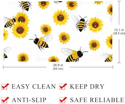 Shower Mat Non Slip 26.8 x 15.1 Inches, Bee Sunflower Bathtub Mat Shower Stall - Image 4