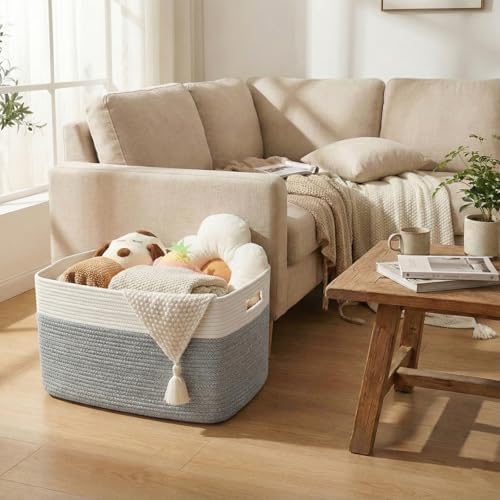 JMvicyroam 65L Large Woven Cotton Rope Blanket Basket - Image 2