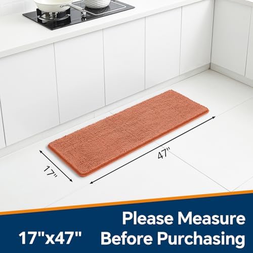 Chenille Bathroom Runner Rug 17"x47" Coral, Plush Bath Mat - Image 2