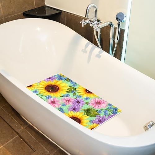 Shower Mat Non Slip 26.8 x 15.1 Inches, Sunflower Bathtub Mat Shower Stall Mats - Image 5
