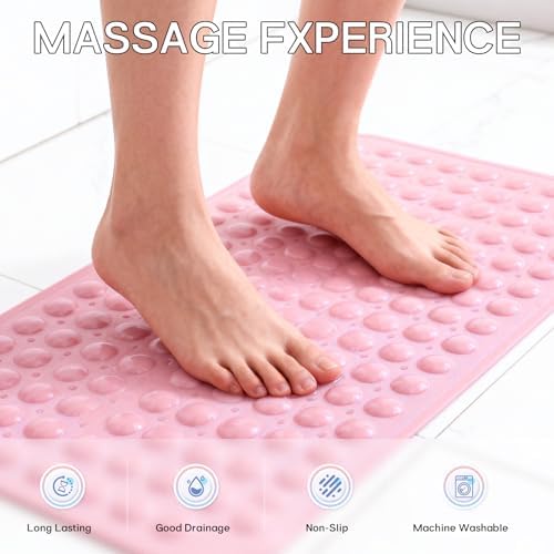 Anti-Slip Bathtub Shower Mat 28×15 Inch Opaque Pink - Image 2