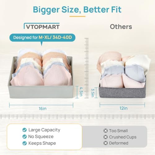 Vtopmart M-XL/34D-40D Large Bra Drawer Organizer, 4 Pack Foldable Fabric - Image 3
