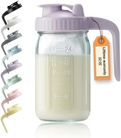 32oz Glass Pitcher with Lid & V-shaped Pour Spout by miradexic