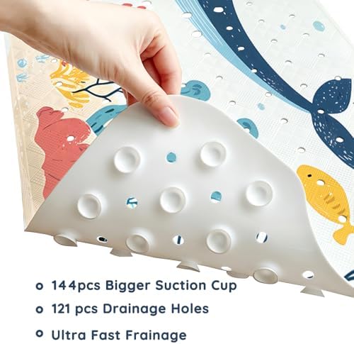 LNOND Bath Mat for Tub for Kids, Toddler Bathtub mat Non Slip, Whales and Coral - Image 5