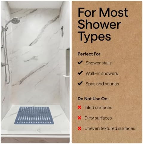 GORILLA GRIP Square Shower Stall Mat, Bathtub Floor Mat, 21x21 Sky Blue - Image 6