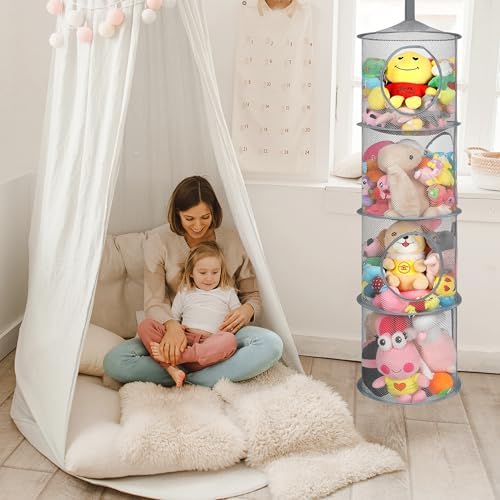 Hanging Stuffed Animal Storage Hammock Net 4 Tiers - Image 2