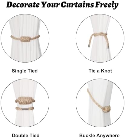 BEL AVENIR Magnetic Jute Curtain Tiebacks 6 Pack Hand-Woven Curtain Ties - Image 3