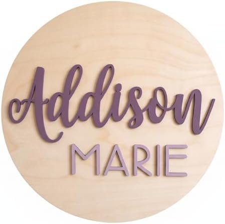 Custom Round Nursery Name Sign, Personalized 3D Baby Name Announcement Sign by Obsidian+Home+Creations