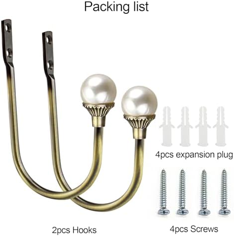2 Pack Curtain Holdbacks Wall Mounted Curtain Tiebacks Hooks Plastic Pearl U - Image 4