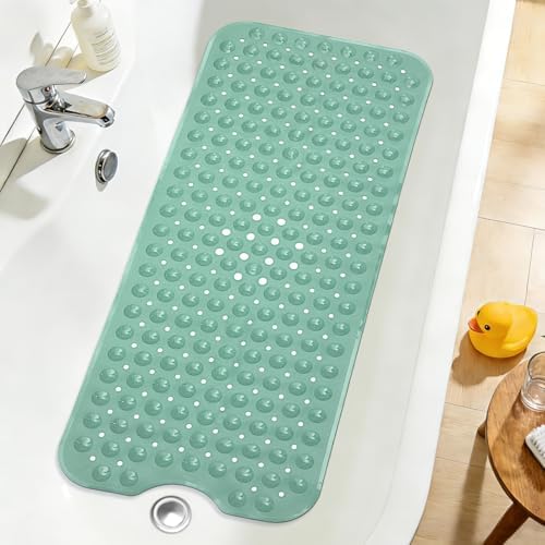 Extra Long Bathtub Mat Non Slip Bath Mat Mars Green 40"x16" Full by NaolotureHome