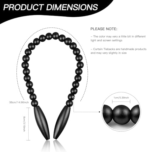 Wood Bead Curtain Tiebacks 4 Pack, No Drill Curtain Holdbacks - Image 5