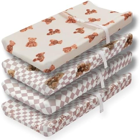 Fitted Baby Neutral Changing Pad Covers Bear and Buffalo Check Plaid Breathable by FIGEPO