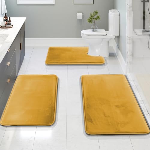 Clara Clark Bathroom Rug Set, 3 Piece Velvet Memory Foam Bath Mats - Image 2