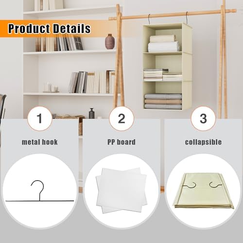 Hanging Closet Organizer 3-Shelf, Oxford Fabric Wardrobe Storage - Image 6