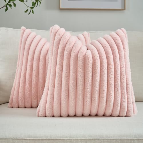 FUTEI Pack of 2 Faux Fur Throw Pillow Covers 22x22 Inch by FUTEI