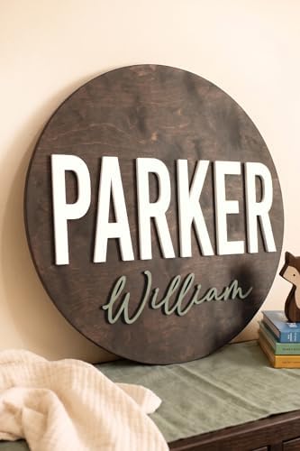 Personalized Round Nursery Name Sign, Custom 3D Wooden Name Announcement Sign - Image 5