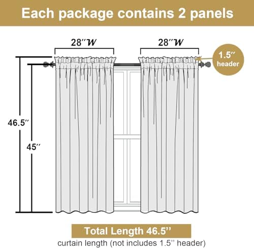 Lecloud Leia Charcoal Grey Sheer Curtains 45 Inch Length 2 Panels, Elegant - Image 3