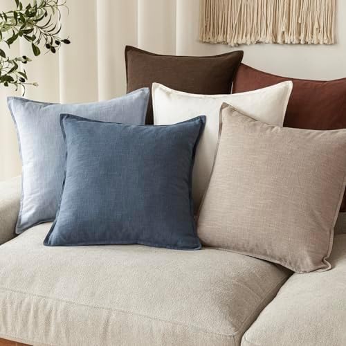 Foindtower Linen Solid Decorative Throw Pillow Covers 24x24 Inch Sky Blue - Image 7