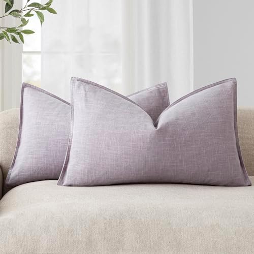 Foindtower Decorative Linen Lumbar Throw Pillow Covers 12x20 Light Purple by Foindtower