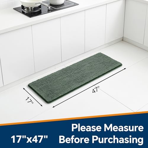 Chenille Bathroom Runner Rug 17"x47" Hunter Green, Plush Bath Mat - Image 2