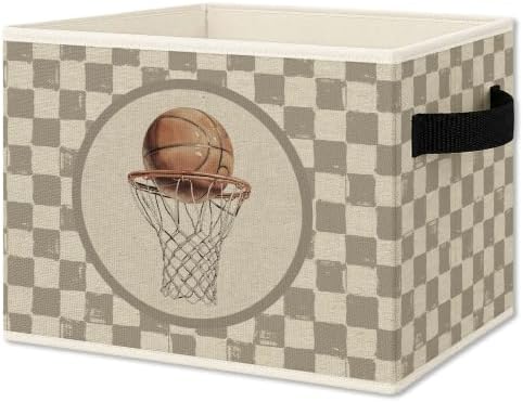 Vintage Brown Checkered Basketball Hoop Foldable Storage Box by Unknown