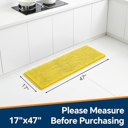 Chenille Bathroom Runner Rug 17"x47" Yellow, Plush Bath Mat - Image 2