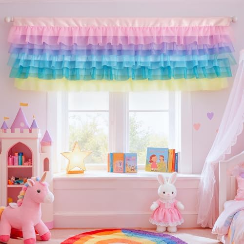Besutolife Pastel Unicorn Valance Curtain Sparkle Tulle Valances - Image 6