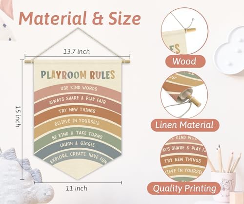 Playroom Decor, Nursery Decor, Playroom Rules Wall Art Canvas Banner, Rainbow - Image 5
