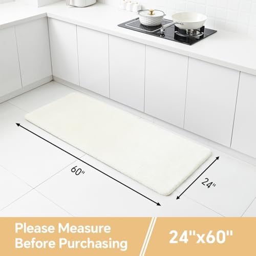 Polyester Bathroom Runner Rug 24"x60" Cream, Soft Shaggy Bath Mat - Image 2