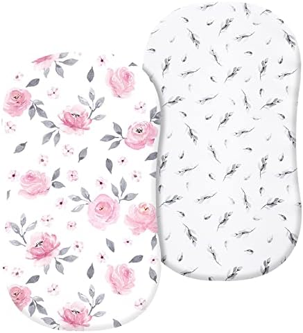 PHF 100% Cotton Bassinet Sheets 2 Pack, Soft Breathable Comfortable Cradle by PHF