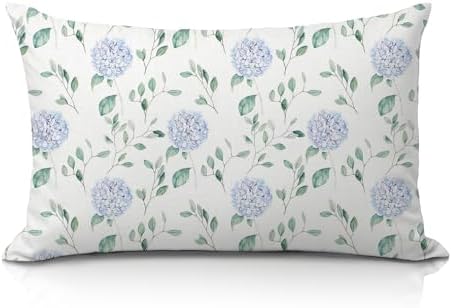 Hydrangea Floral 12x20 Pillow Cover, Aesthetic Flower Botanical Lumbar Pillow by Unknown