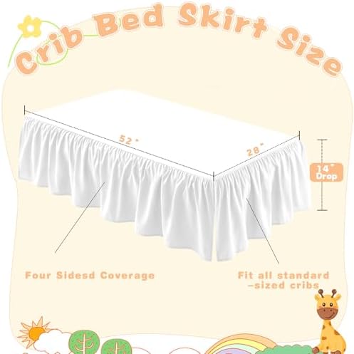 SiinvdaBZX White Crib Skirt Dust Ruffle, Microfiber Crib Bed Skirt - Image 4
