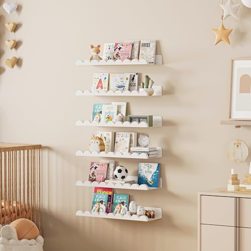 6-Pack Nursery Book Shelves, Scalloped Floating Shelves - Image 2