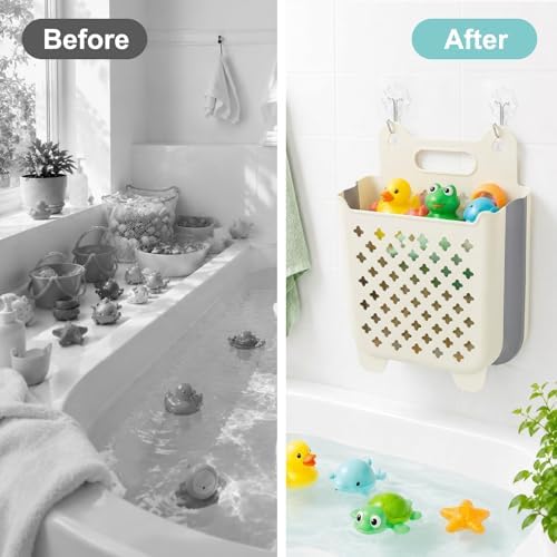 Bath Toy Basket, Stand Up Bath Toy Bin, Foldable Bath Toy Holder - Image 5